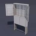 Industrial Metal Cabinet With Open Doors Multiple Shelves And Stable Leg Stand