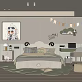 Adorable Kids Room Interior With Soft Green Rug Bed Desk And Wall Art Decor
