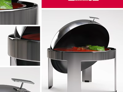 Stainless Steel Cookware With Lid For Red Sauce And Green Leaf Garnish Modern Design 3d model