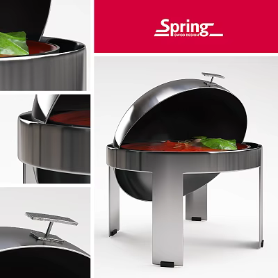 Stainless Steel Cookware With Lid For Red Sauce And Green Leaf Garnish Modern Design 3d model