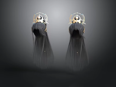 Elegant Black Earrings With Long Tassel And Gold Decorative Details 3d model