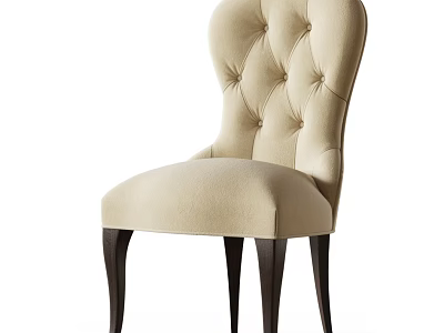 Beige Tufted High Back Armchair With Dark Wooden Legs And Elegant Design 3d model