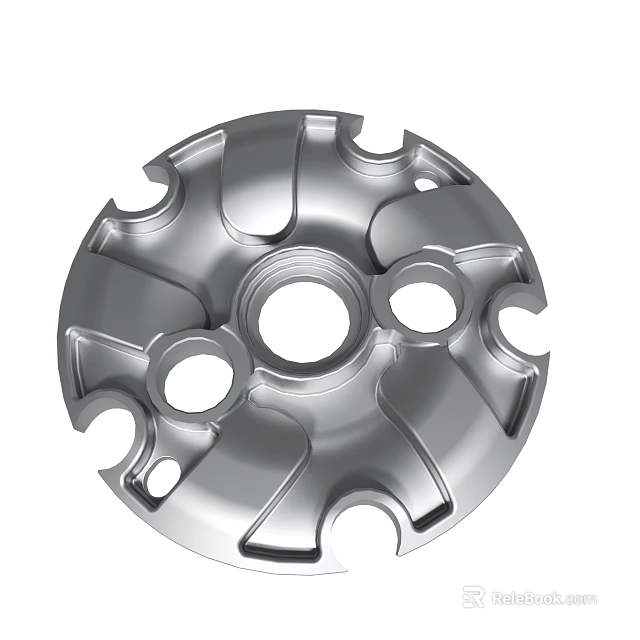 Shiny Silver Metallic Mechanical Component With Circular Holes And Grooves Design 3d model