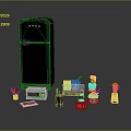 Black Smeg Refrigerator With Kitchen Appliances Red Blender Coffee Maker Knives And Spice Bottles