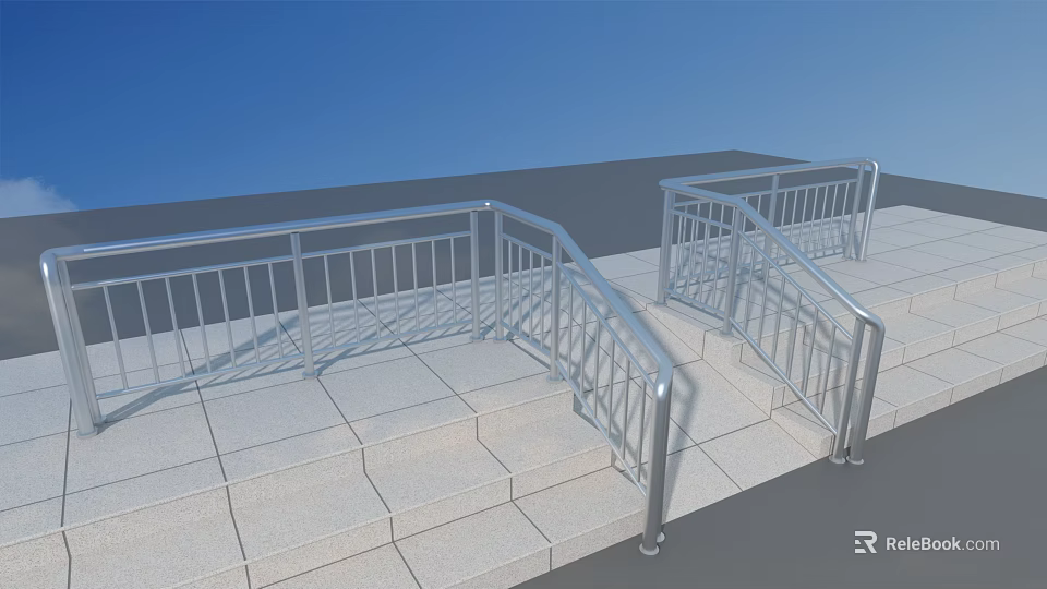 Modern Metal Railings Design For Outdoor Staircase With Stone Steps 3d model 