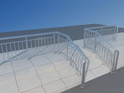 Modern Metal Railings Design For Outdoor Staircase With Stone Steps 3d model