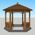 Traditional Chinese Hexagonal Wooden Pavilion With Carved Railings And Stone Base Design