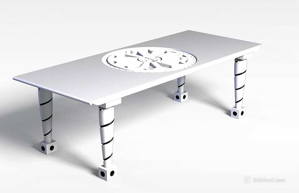 Tech Exhibition Hall Display Featuring White Table With Round Digital Panel And Spiral Legs Design 3d model 
