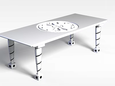 Tech Exhibition Hall Display Featuring White Table With Round Digital Panel And Spiral Legs Design 3d model