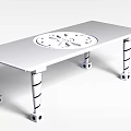 Tech Exhibition Hall Display Featuring White Table With Round Digital Panel And Spiral Legs Design 3d model