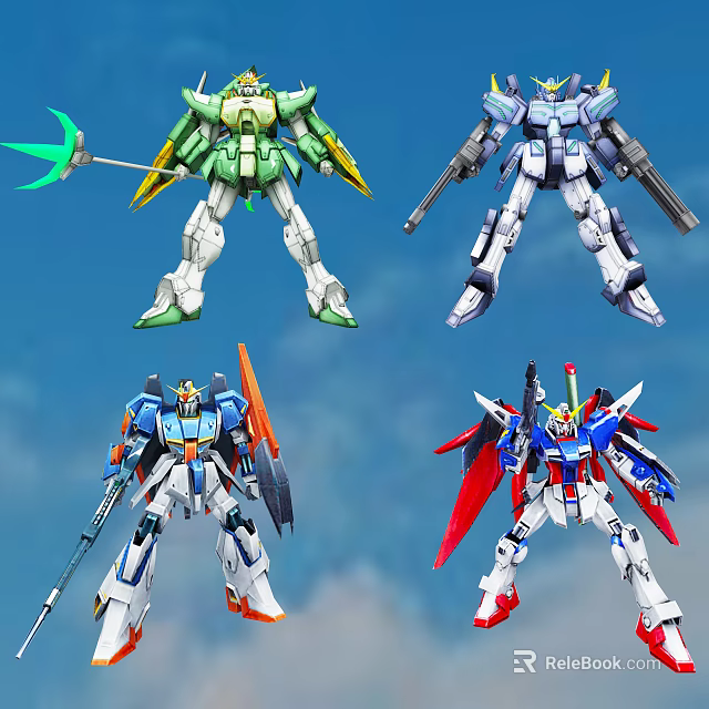 Colorful Mecha Robot Models With Various Weapons And Action Poses 3d model