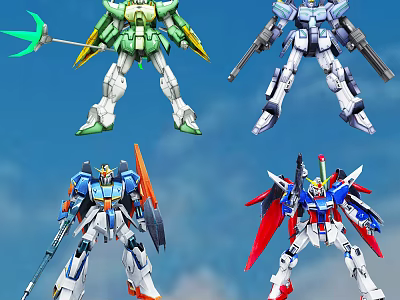 Colorful Mecha Robot Models With Various Weapons And Action Poses 3d model