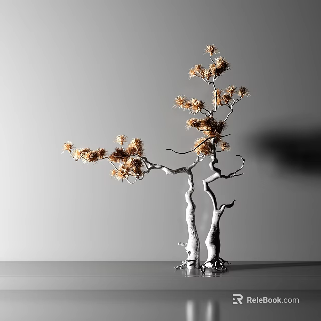 Modern Decorative Ornament Set With White Trunk And Golden Leaves For Home Decor 3d model 