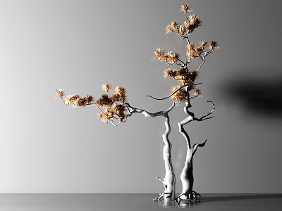 Modern Decorative Ornament Set With White Trunk And Golden Leaves For Home Decor 3d model