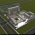 Modern Office Building Complex Featuring Green Lawns Surrounding Roads And Open Space 3d model