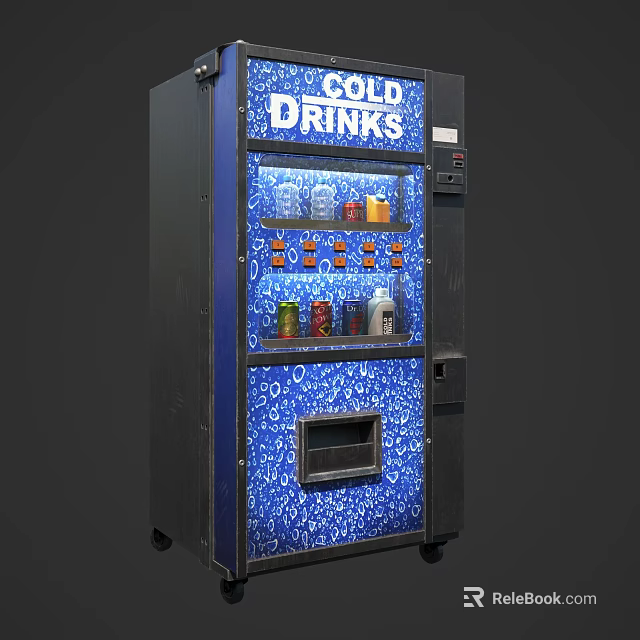 Commercial Cold Drinks Vending Machine With Blue Exterior And Multiple Beverage Selections 3d model 