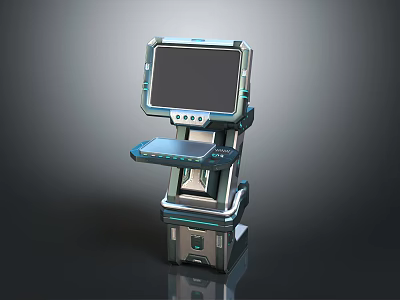 Vertical Computer Workstation With Large Screen Monitor And Integrated Work Tray 3d model