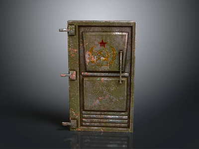 Vintage Rusty Metal Safe Featuring Red Star And Golden Pattern Design 3d model