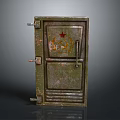 Vintage Rusty Metal Safe Featuring Red Star And Golden Pattern Design