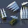 Green Military Tank Surrounded By White Missiles And Aircraft Models In Military Display Setup