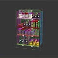 Metal Wire Display Shelf With Colorful Bottles Jars And Canned Goods
