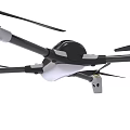 Smart Drone with Four Propellers Black Body Gray Landing Gear and Gold Accents