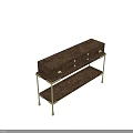 Elegant Office Desk With Patterned Drawers And Brass Metal Legs Lower Shelf