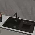 Black Double Bowl Kitchen Sink With Modern Faucet On Marble Countertop