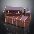 Brown Leather Suitcases In Various Sizes With Metal Locks And Decorative Edges