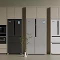 Modern Kitchen Refrigerator Cabinets in Black Silver and White with Oven Coffee Machine