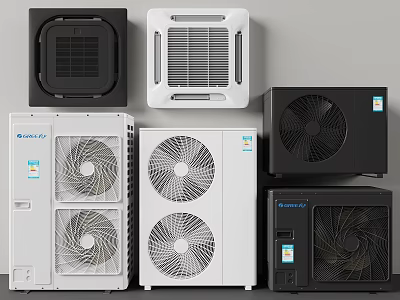 Contemporary Air Conditioner Fans Featuring Black White Design And Indoor Outdoor Units 3d model