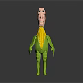 Anthropomorphic Corn Game Movie Character With Pink Head Yellow Corn Body And Green Leaf Costume