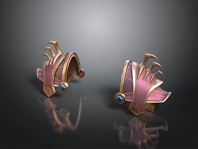 Elegant Earrings Design With Gold Frame Pink Accent And Blue Gemstone 3d model