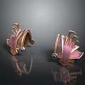 Elegant Earrings Design With Gold Frame Pink Accent And Blue Gemstone