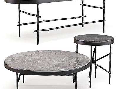 Modern Marble Coffee Table with Black Metal Frame Round and Oval Designs 3d model