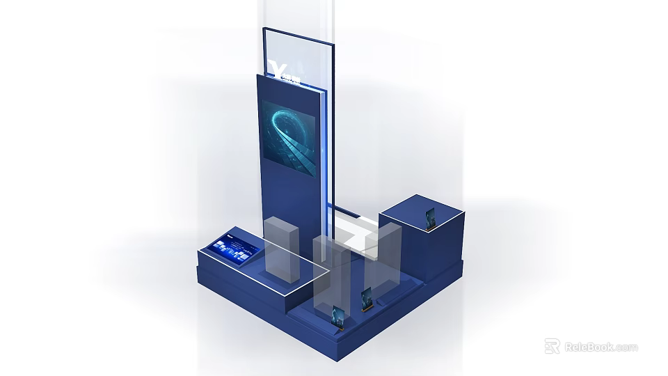 Blue Display Shelf With Transparent Glass Multi tier Structure For Small Items Showcase Design 3d model