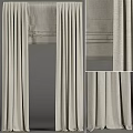 Elegant Beige Linen Curtains With Vertical Stripes And Pleated Top Design