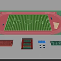Football Field With Red Running Track Green Turf And Adjacent Basketball Tennis Courts