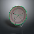 Round Decorative Object With Green Frame Pink Interior And Transparent Stand