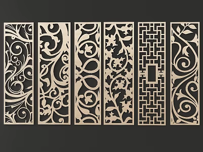 Decorative Room Screens With Intricate Carved Patterns And Various Designs 3d model