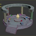 Playground Equipment Circular Structure With Steps Columns Central Pointed Top And Colorful Blocks
