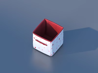 White Square Storage Box With Red Polka Dot Pattern And Red Interior Handle 3d model
