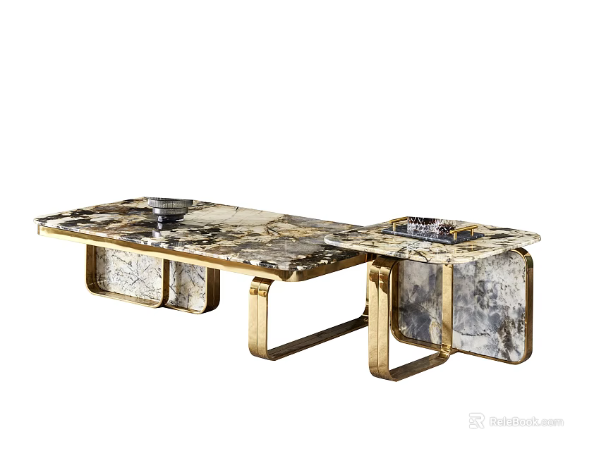 Modern Coffee Table With Elegant Marble Top And Gold Metal Frame 3d model