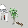 Building Exterior with Dome and Arched Entrance People Tree and Bench in Front