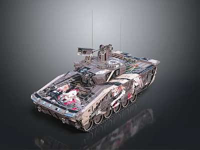 Military Armored Vehicle With Camouflage Paint Multiple Wheels And Weapon System 3d model