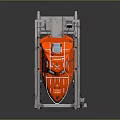 Orange Marine Lifeboat Mounted on Heavy Duty Metal Support Frame for Emergency Rescue Operations