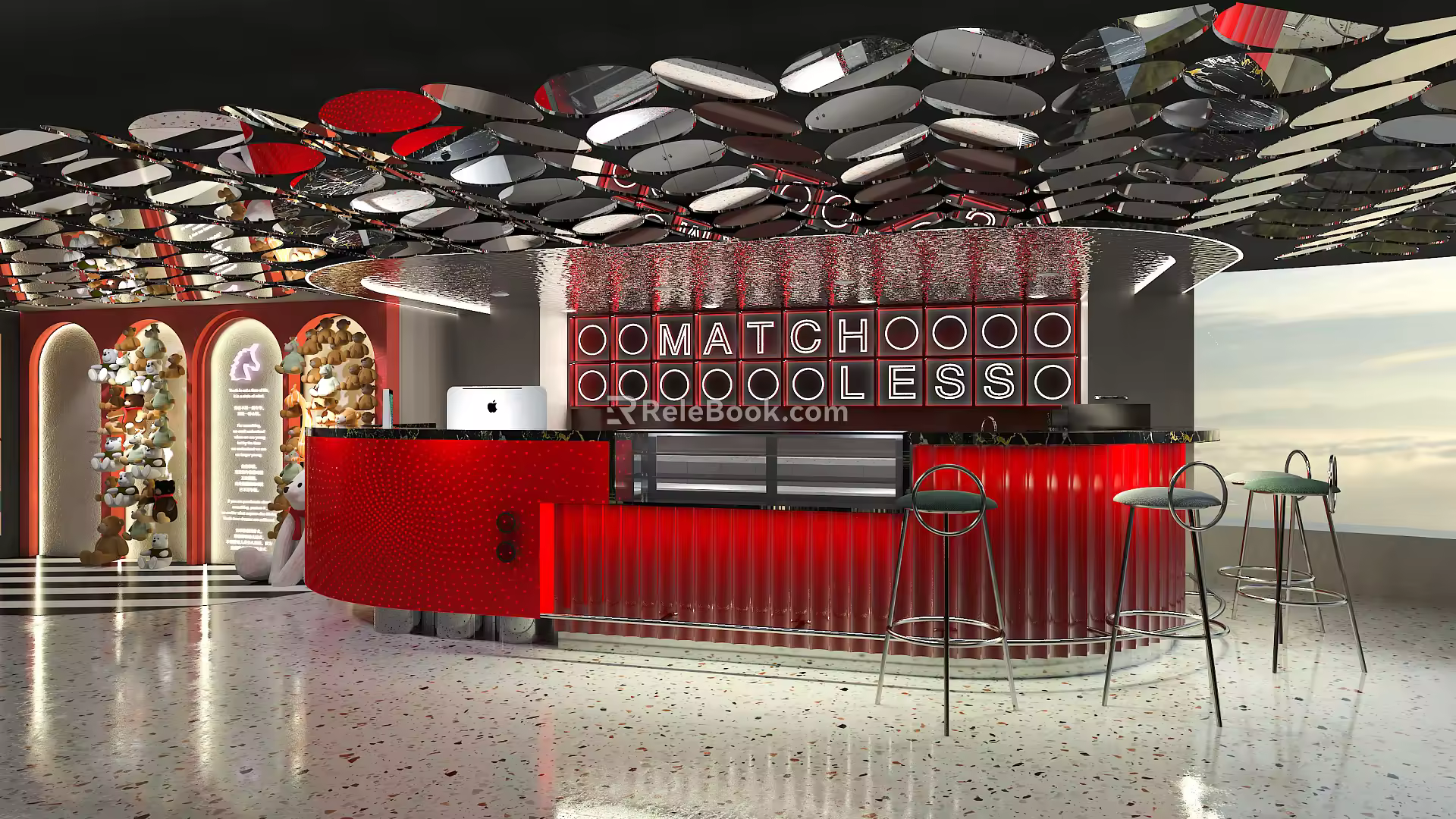 Modern Water Bar Simple Internet Red Water Bar 3d model
