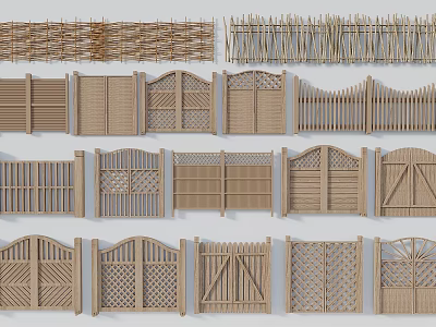 Various Wooden Garden Fences With Different Designs And Decorative Gates 3d model