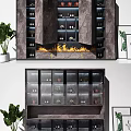 Modern Wine Cabinet Interior Design With Glass Doors Display Shelves And Decorative Plants