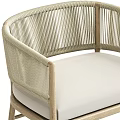 Modern Leisure Chair With Light Wooden Frame Woven Backrest And Beige Padded Seat